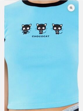 Forever 21 Light Blue Chococat Crop Top with Black Trim